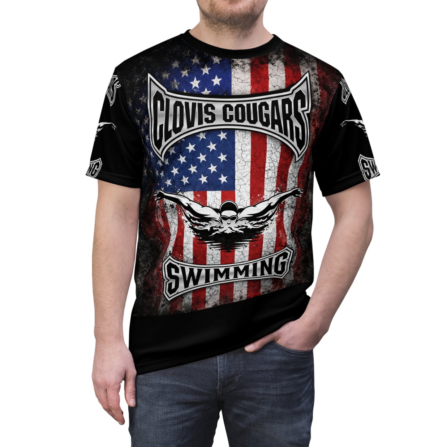 Clovis Cougars Swimming American Flag Tee