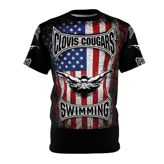 Clovis Cougars Swimming American Flag Tee
