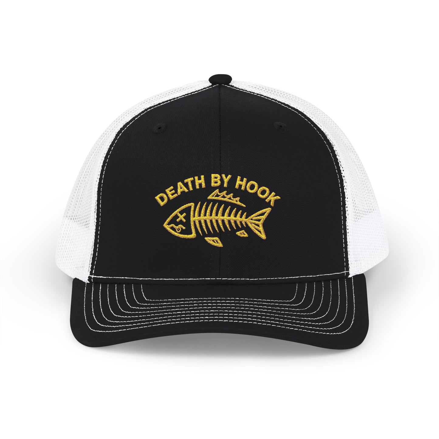 Fishing Trucker Cap — "Death By Hook" Embroidered Snapback