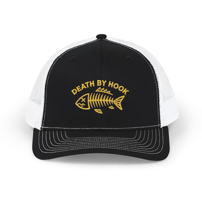 Fishing Trucker Cap — "Death By Hook" Embroidered Snapback