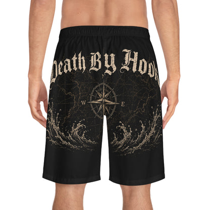 Board Shorts — 'Death By Hook' Saltwater Fishing Graphic Swim Trunks
