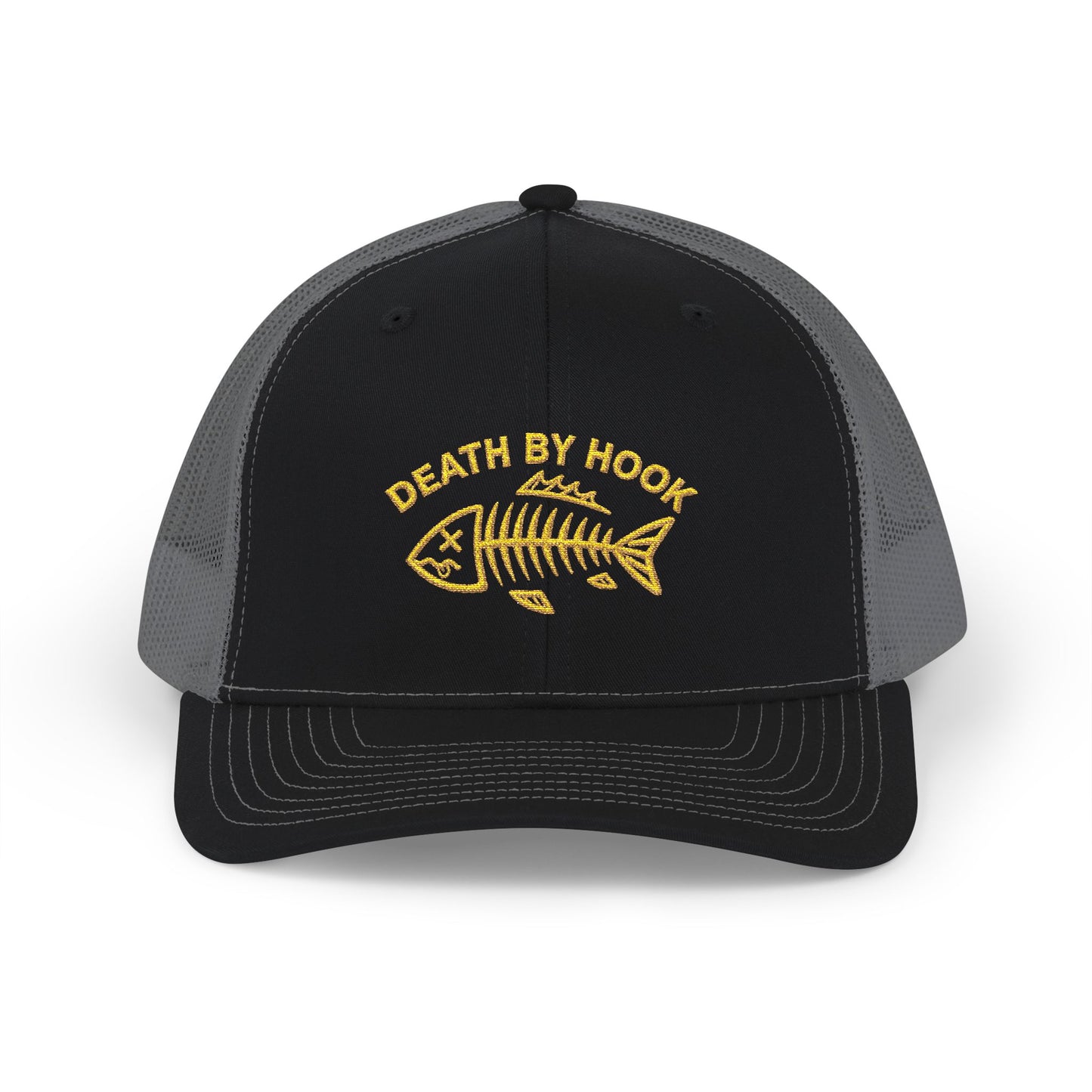 Fishing Trucker Cap — "Death By Hook" Embroidered Snapback