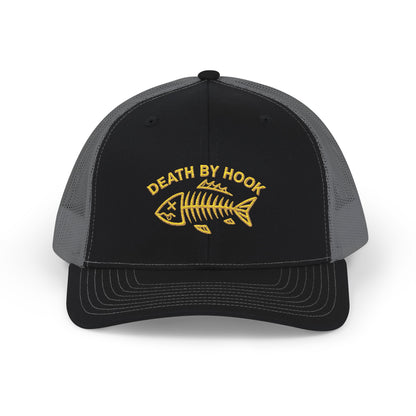 Fishing Trucker Cap — "Death By Hook" Embroidered Snapback