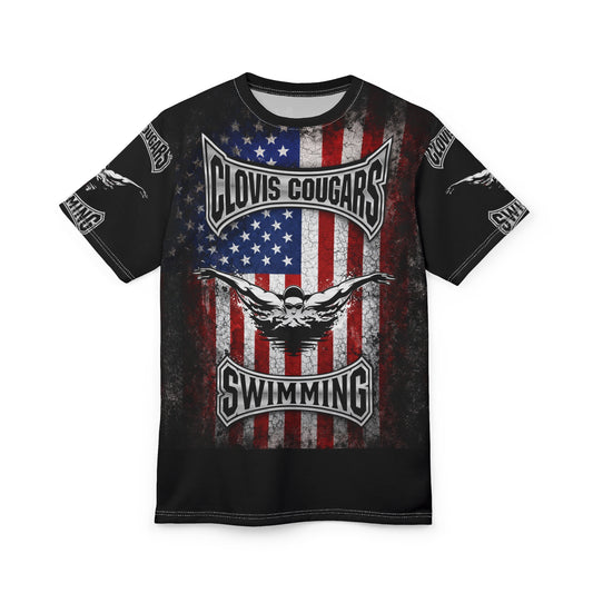 Clovis Cougars Swimming American Flag Tee