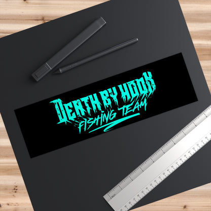 Death By Hook Fishing Team Bumper Sticker — Neon Teal Fishing Decal