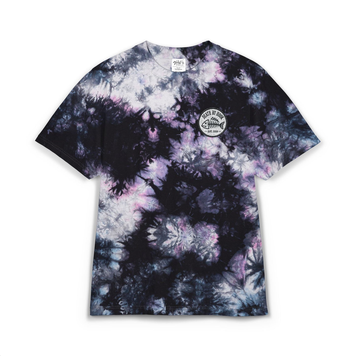 Tie-Dye T-Shirt — Black & White Embroidered Circle Graphic, Oversized Streetwear