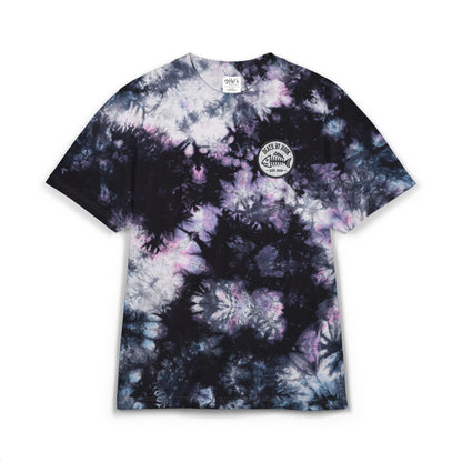 Tie-Dye T-Shirt — Black & White Embroidered Circle Graphic, Oversized Streetwear