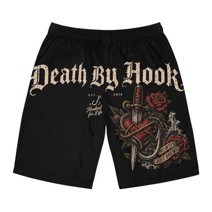 Men's Board Shorts - Death By Hook Shark Design | Perfect for Beach Days & Fishing Adventures