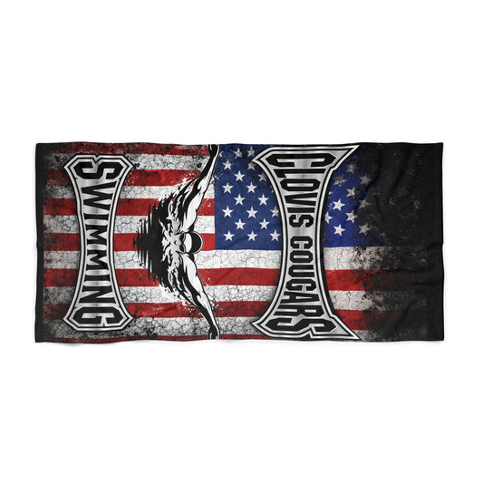 Cougars Swimming American Flag Beach Towel