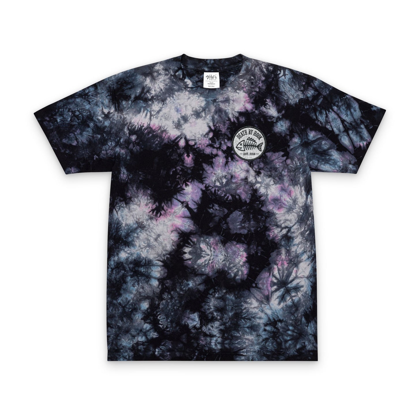 Tie-Dye T-Shirt — Black & White Embroidered Circle Graphic, Oversized Streetwear